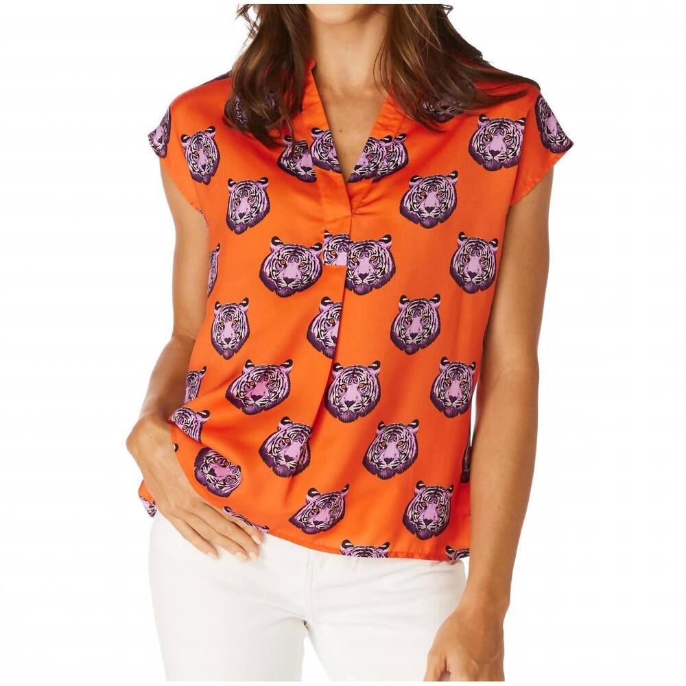 NEW STEWART SIMMONS clemson v-neck blouse in orange